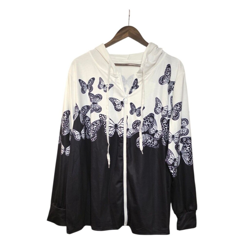 SHEIN Curve Black White Butterfly Full Zip Hoodie 2X - Picture 2 of 6
